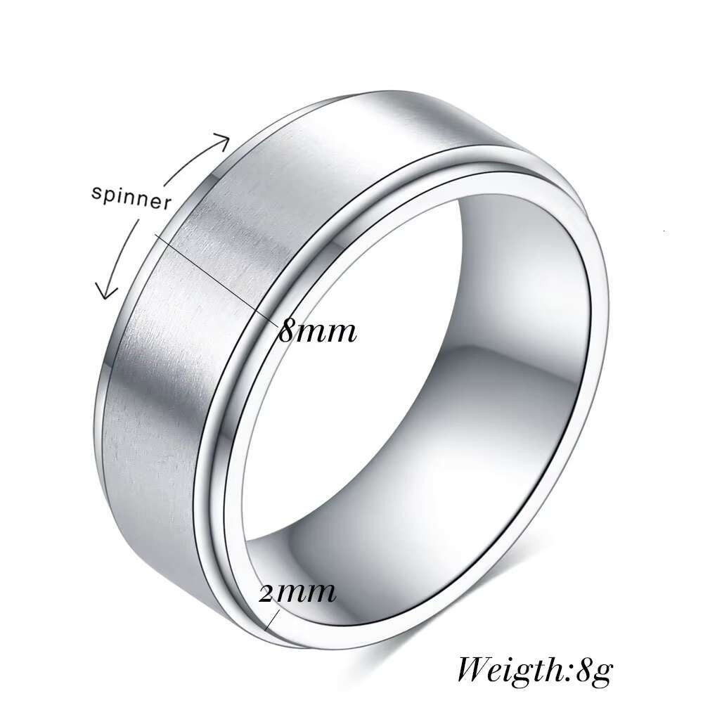 New Popular 8mm Men Stress Release Accessory Spinner Ring Casual Stylish Stainless Steel Silver Black Rotatable Spinner Ring