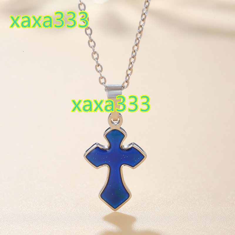 Womens Classic Style Stainless Steel Cross Pendant Necklace Fashionable Mood Change Necklace for Gift Engagement Anniversary