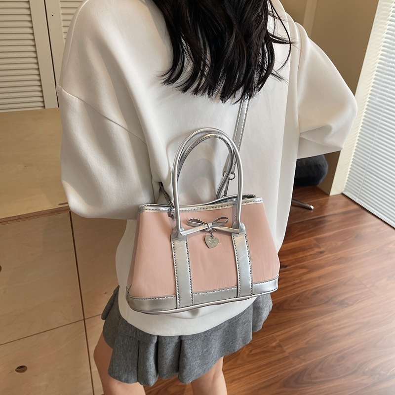 designer Korean Style Color-Block Handbag for Women 2025 New Fashion Small Tote Bag Versatile Simple Crossbody Bucket Bag