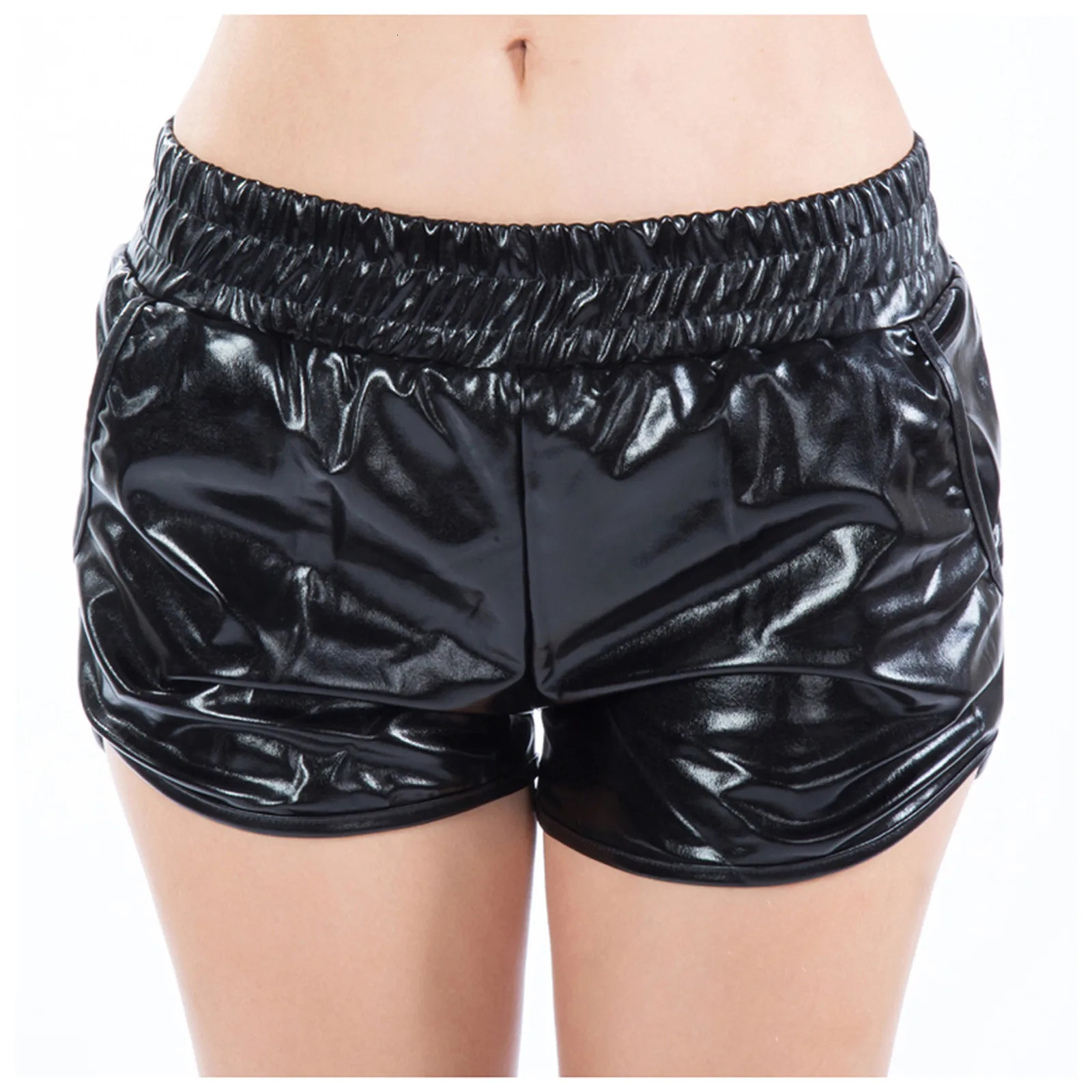 Booty Dance WomenS Shorts Shiny Pants Yoga Sparkly Drawstring Outfit Elastic Waist Rave Metallic Pantalones Cortos 250529Z