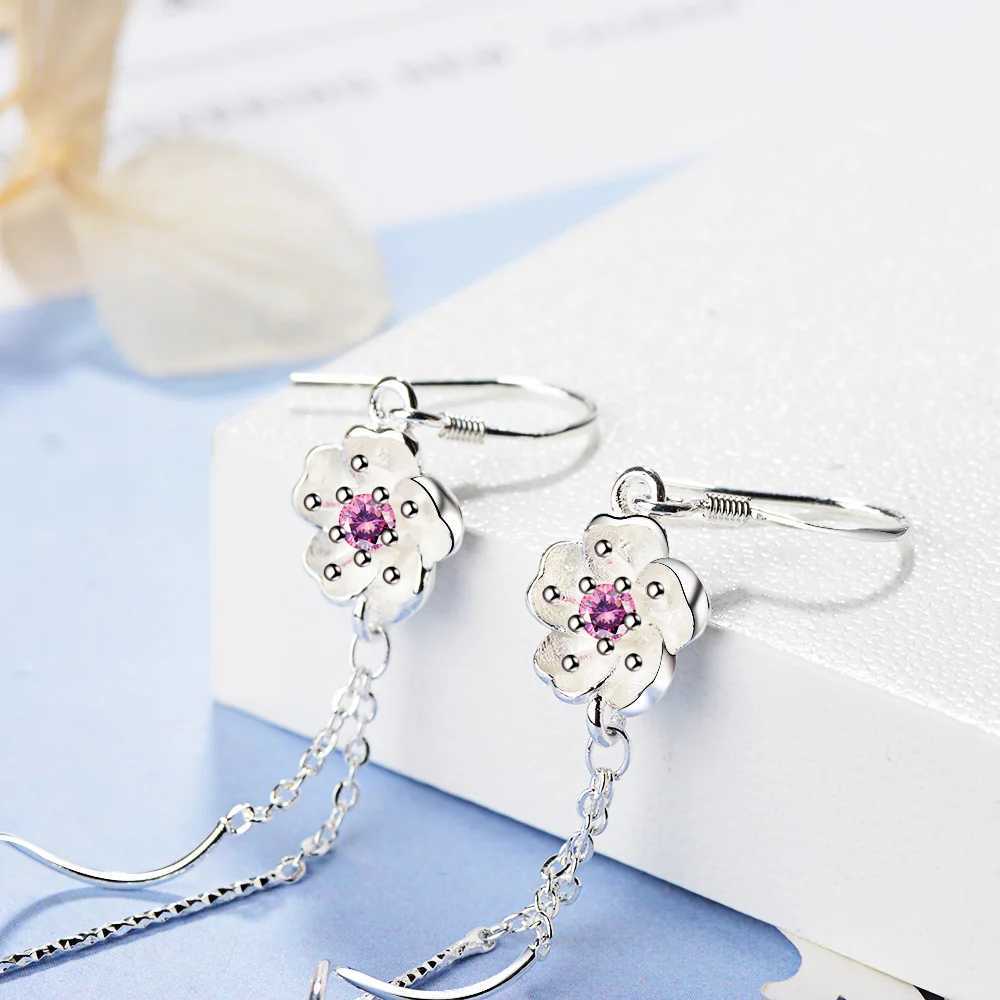 Lihong 925 Sterling Silver Pendant Necklace Earrings Sakura Tassel Set Engagement Jewelry Gifts for Women Z250607