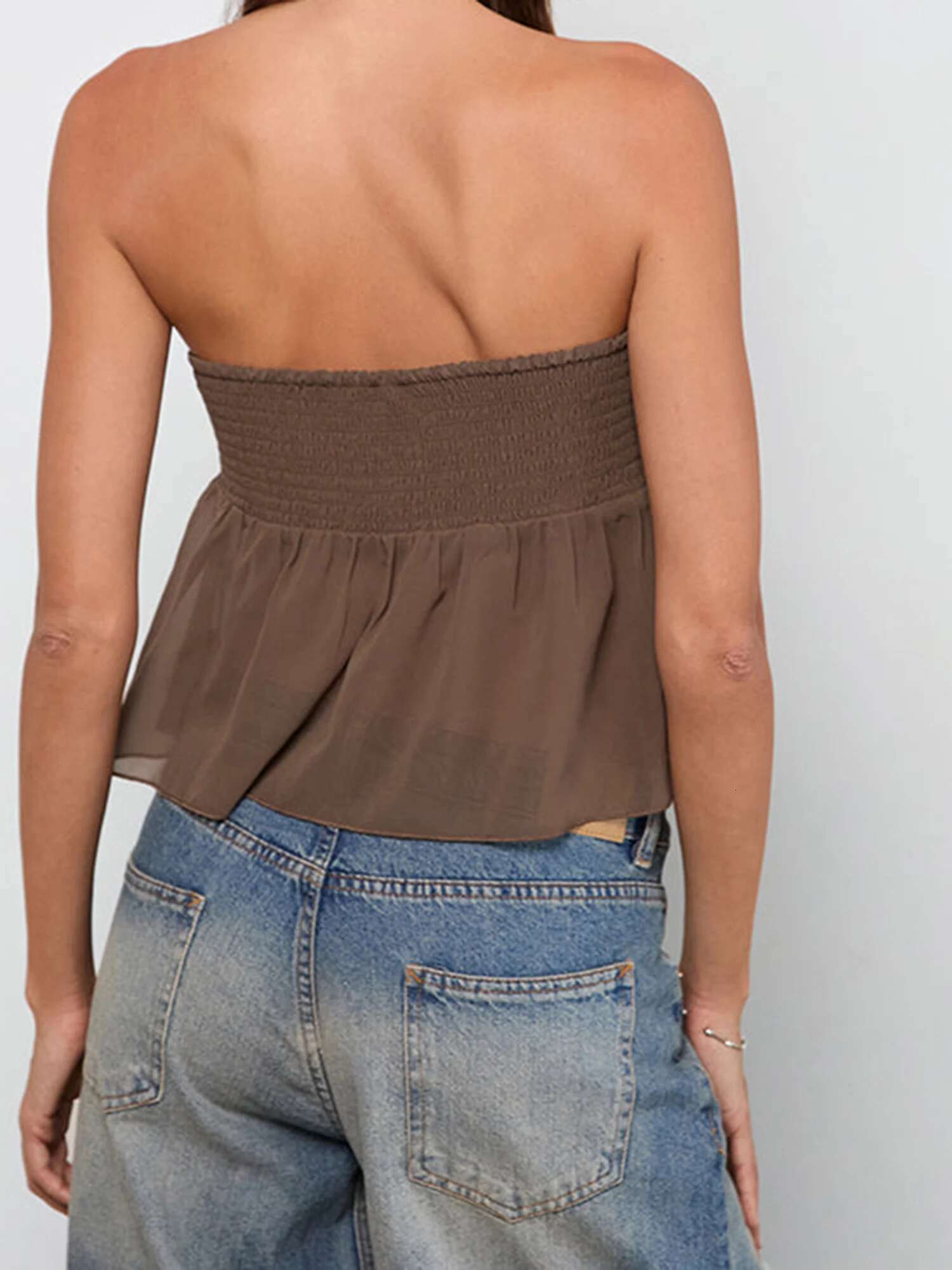 Womens Solid Color Off-shoulder Tube Top with Ruffled Detail and Matching Scarf Set for Chic Summer Street Style Fashion