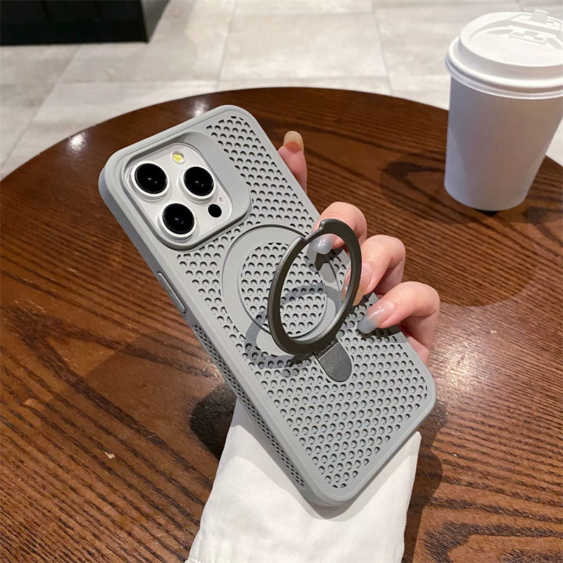 Heat Dissipation Magnetic Case For iPhone 16 15 14 Plus 13 12 11 Pro Max Magsafe Ring Holder Cover Breathable Cooling Mesh Shell