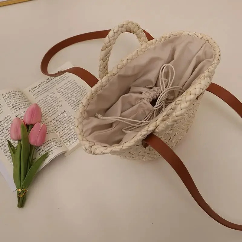 Vintage Woven Shoulder Bag Large Capacity Crossbody For Girls Summer Beach Vacation Handbag Travel Tote Bags 250605