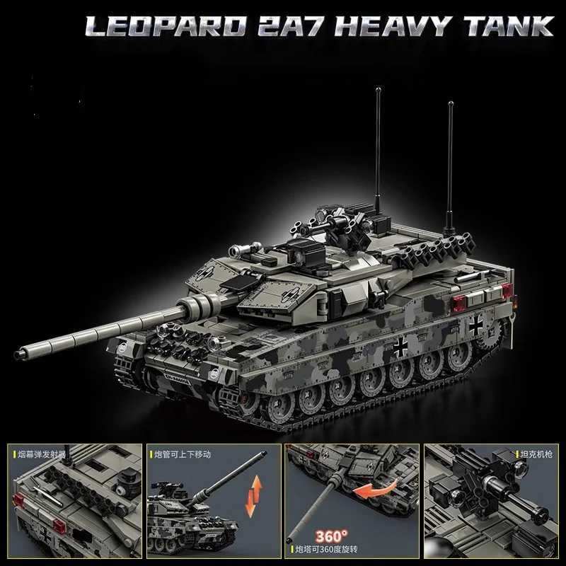 Military WW2 Leopard 2A7 Heavy Tank Building Blocks Technical Merkava Main Battle Tank Army Weapons Bricks Toy For Children Gift Z250607