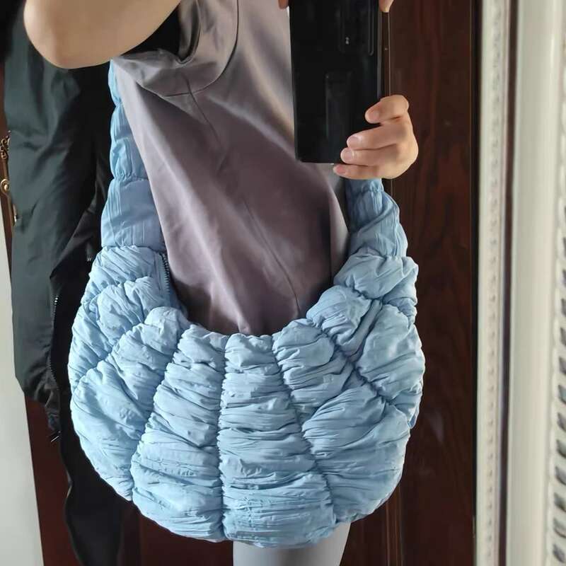 Hot Selling Korean Casual Half Moon Bags For Women Designer Handbag And Purses New In Polyester Embroidery Ruched Cloth Shoulder