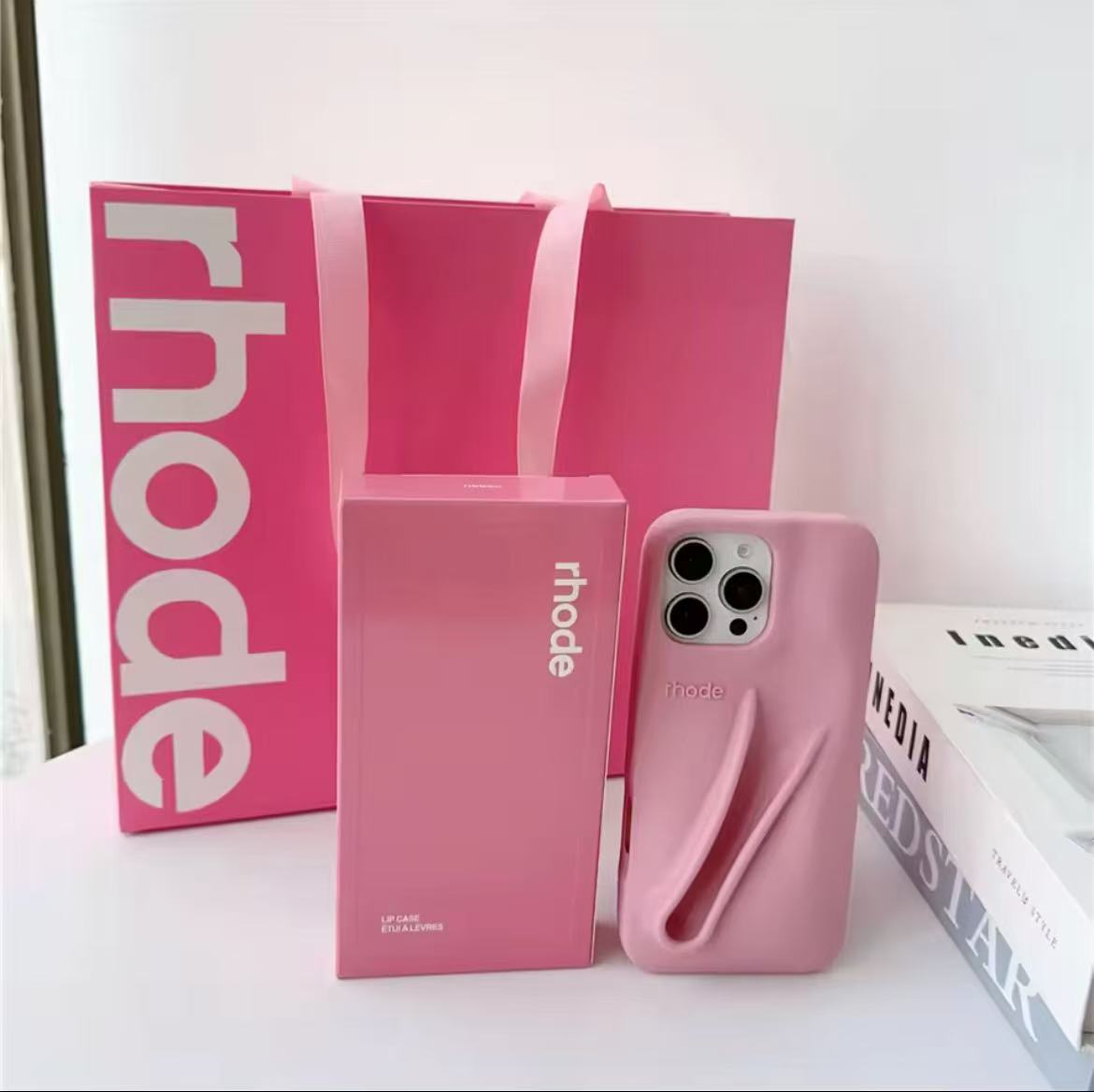 Rhode Protect Lipstick Holder Soft Silicone Case For iPhone 16 12 13 14 15 11 Pro Max With Lip Glaze Set Gift Shopping Bag Cover