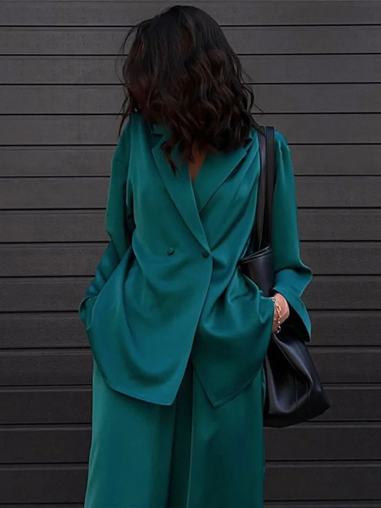 Women Pant Sets Elegant Laple Full Sleeve Button Blazers Loose High Waist Trousers Female Suits 2025 Spring Fashion Lady Outfits 250605