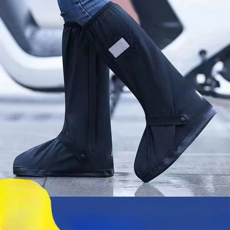Unisex Reusable Rain Boot Shoe Cover Black Waterproof High Top Shoes Dust Covers for Motorcycle Bike Men Women 250528