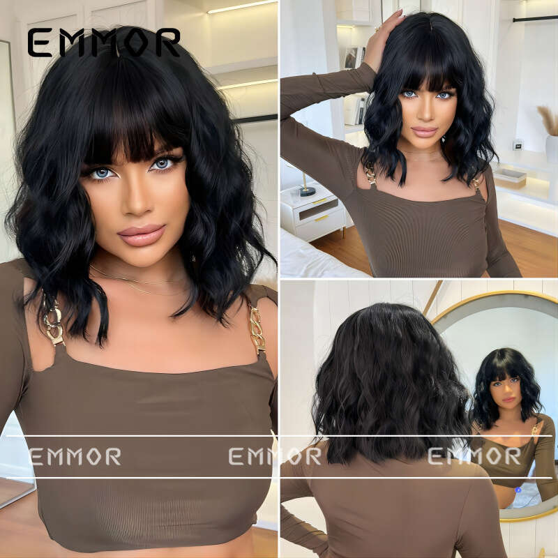 Summer Bobo Hair Wig For Women, Internet Celebrity Style, Natural Fluffy Water Wave Short Curly Hair, Collarbone Length