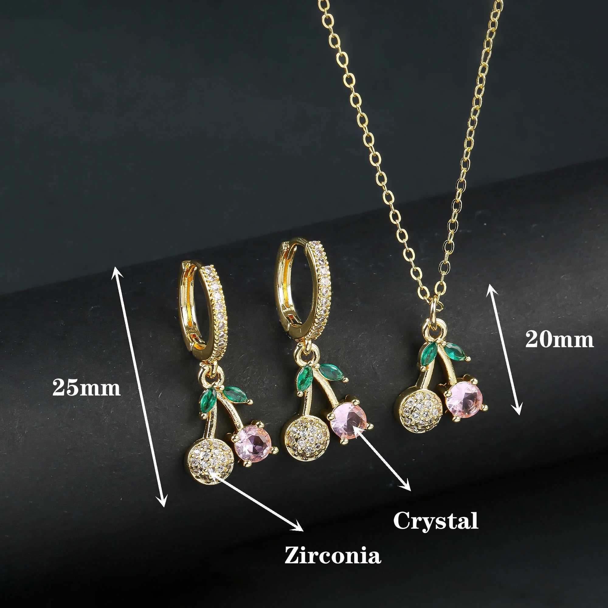 13 Style Choice 3pcs Lucky Red Cherry Crystal Fruit Necklace Earrings Jewelry Set Luxury for Women Daily Party Jewelry Z250607