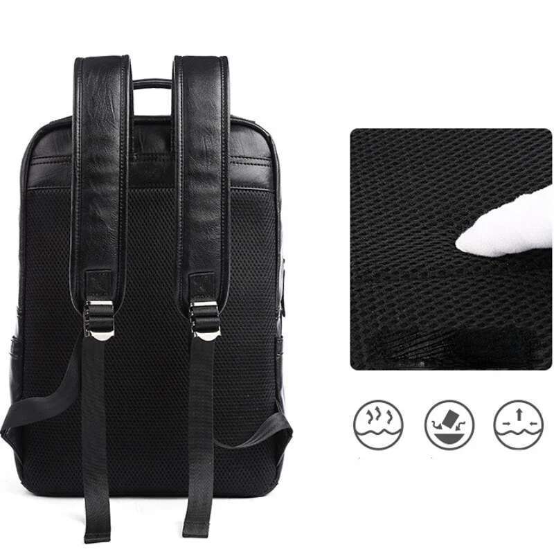 Simple Fashion Men's Soft Pu Leather Backpack Men Large Capacity 14Inch Laptop Bag Students Schoolbags Travel Back Pack