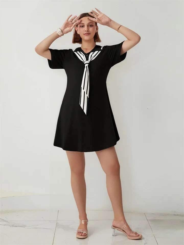 Elegant Plus Size Shirt Dress with Chic Knot Tie Detail and Flattering v Neckline Perfect for Spring and Summer Fashion