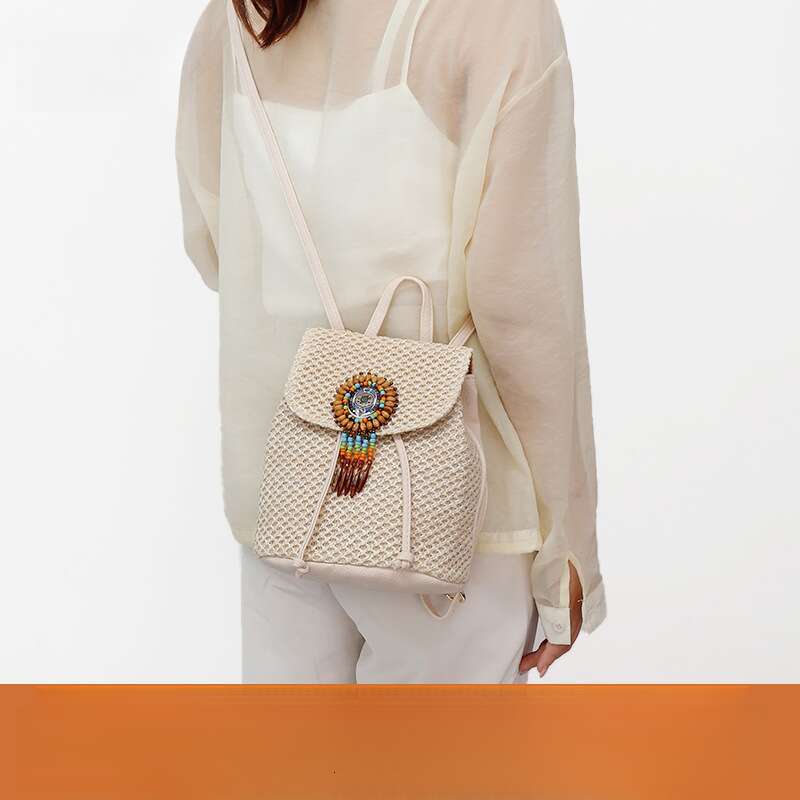 Straw Backpack New High-End Bucket Niche Design Woven Double Shoulder Bag