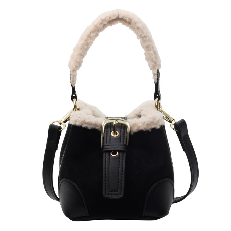 designer Lamb Wool Mini Bucket Bag Melard Suede Vintage Handbag 2025 New Single Shoulder Crossbody Handheld Small Bag