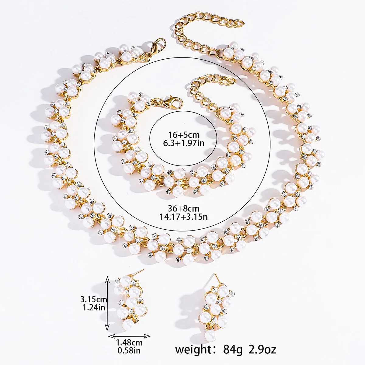 4PC Womens Fashion Simple Imitation Pearl Rhinestone Necklace Earrings Jewelry Set Suitable for Wedding Party Festival Gifts Z250607
