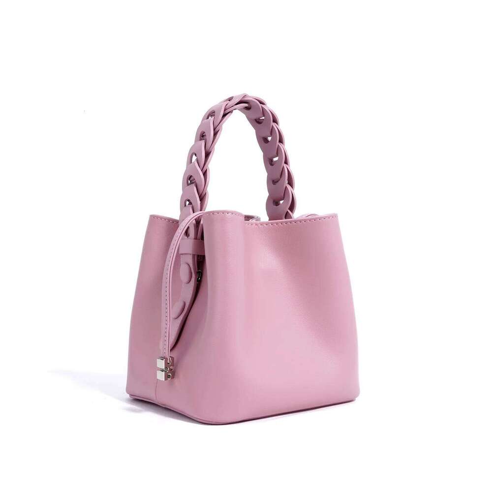 Genuine Leather Mini Tote Bags Women Fashion Solid Color Textured Bucket Bag Female Daily Out Crossbody Pack
