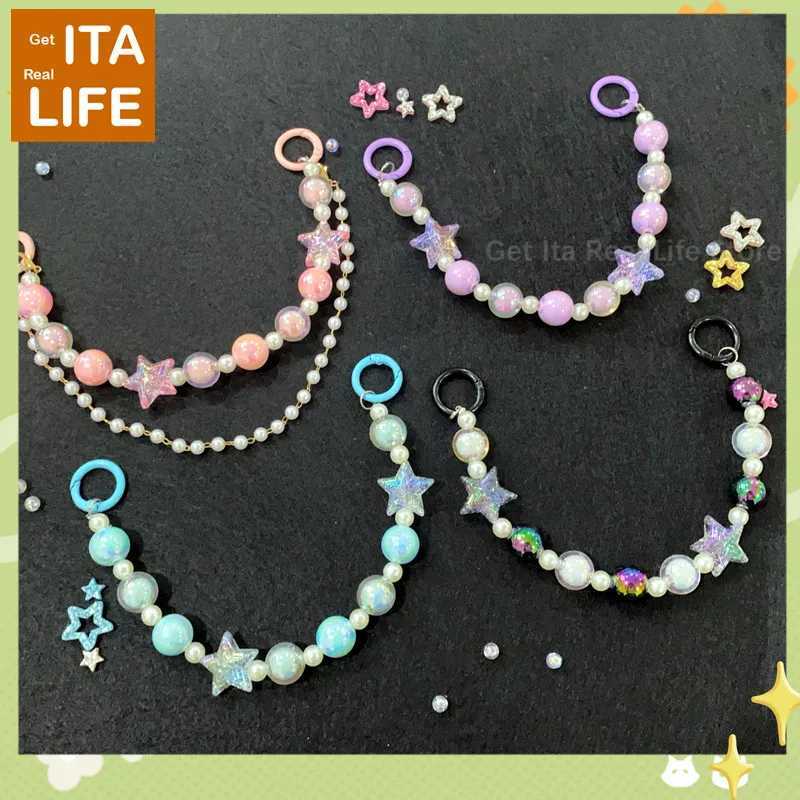 Italife Blue Chain Stars Pearls Double Chains Ita bag Accessories Pink DIY Candy Shining Star Chain Anime ItaBag Decoration H335 XJ250607