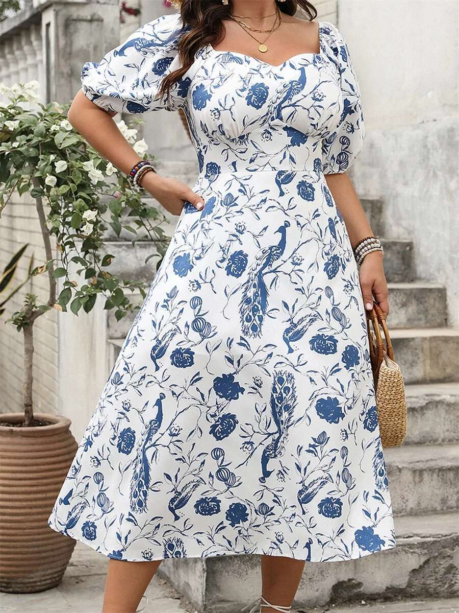 Elegant Lace Plus Size Dress Off Shoulder Short Sleeve High Low Hem A-line Midi Dress Vintage Summer Clothing for Women