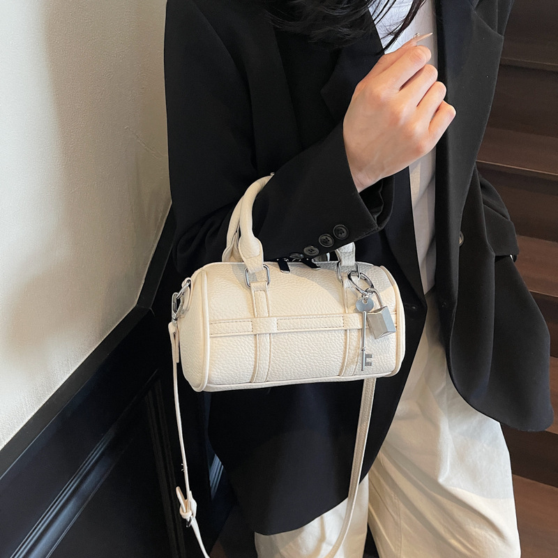 designer Texture Boston Bag 2025 Summer New Handbag Lychee Pattern Shoulder Bag Personality Women's Crossbody Bag