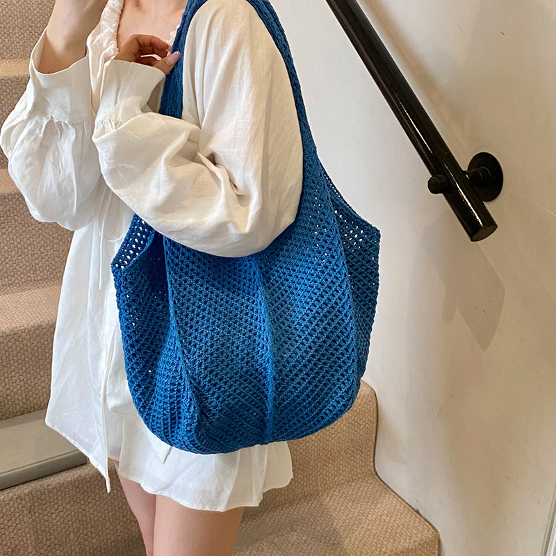 designer Korean INS Single Shoulder Woven Bag 2025 New Vacation Casual Beach Bag Crochet Woven Bag Handheld Tot