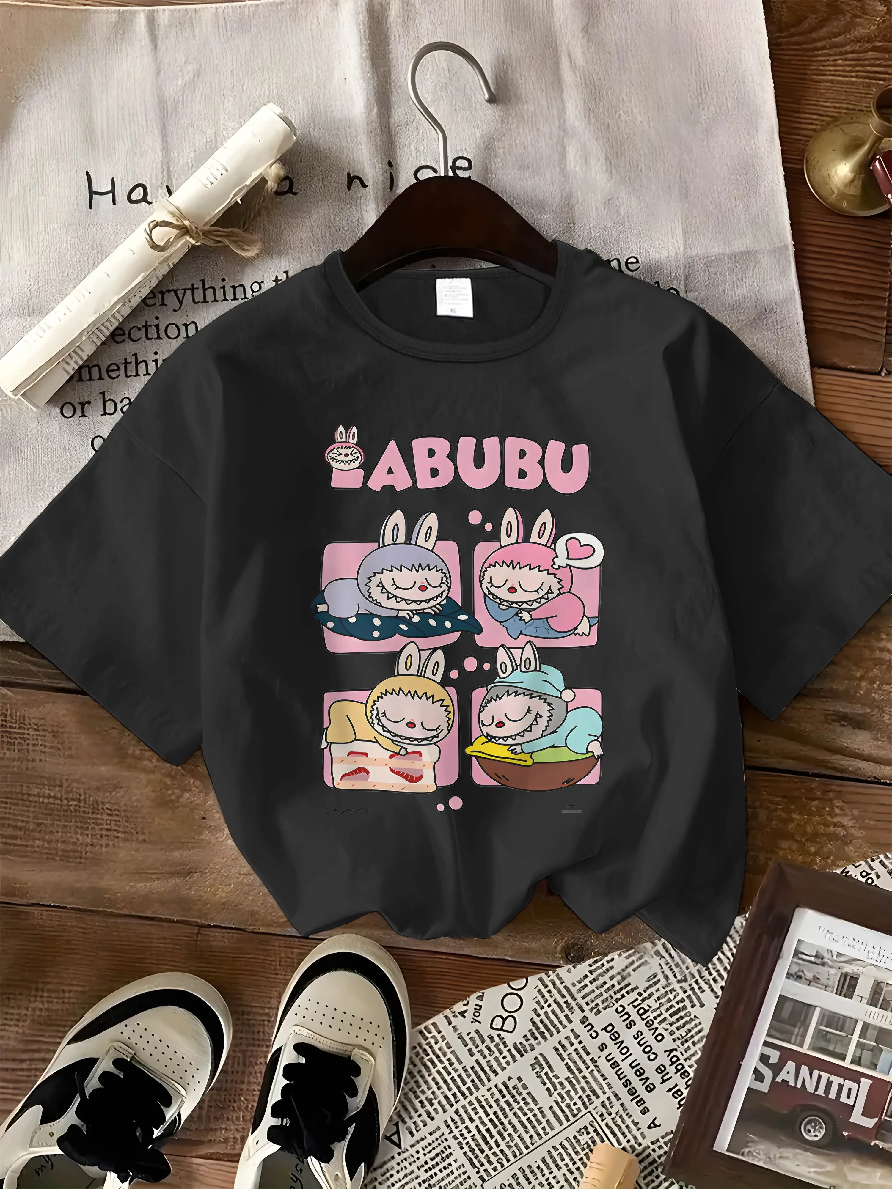 Labubu Anime Graphic Print Designer T-Shirt Short Sleeve Crew Neck Casual Top for Summer Spring Women'S Clothing 2025 New