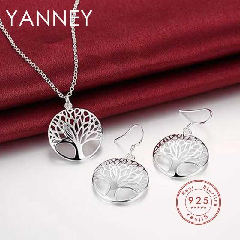 925 Sterling Silver Charm Round Tree of Life Earrings Necklace Set For Women Fashion Wedding Christmas Jewelry Set Z250607