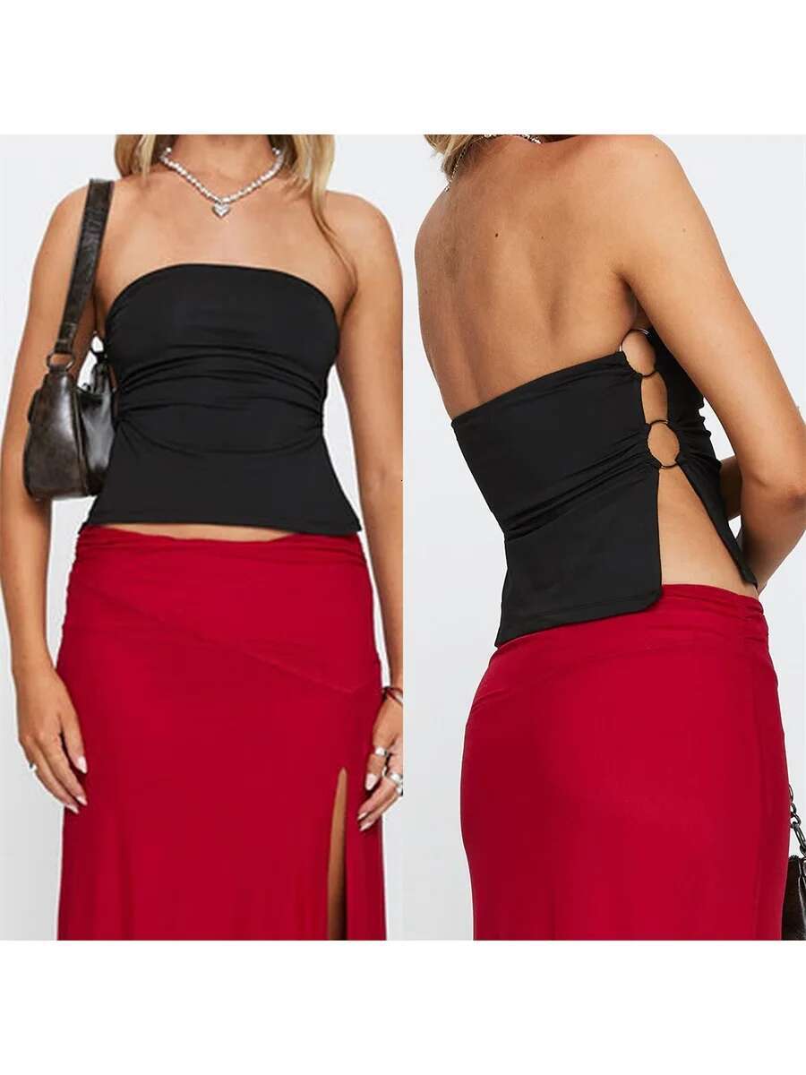 Womens Off Shoulder Ruffle Crop Tops Summer Casual Short Sleeve Solid Color Blouse with Tie Knot Detail and Elastic Hem