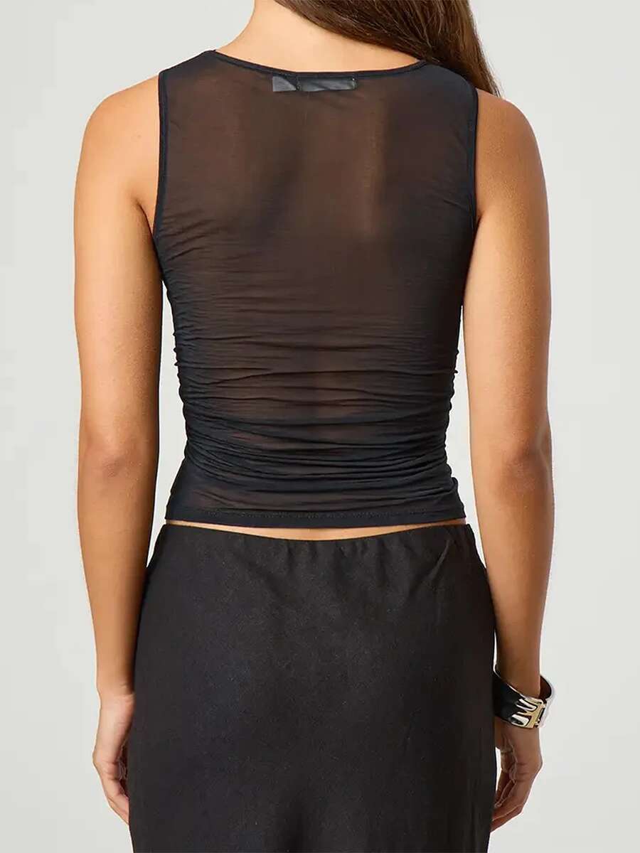 Womens Casual Sleeveless V-neck Ruffle Hem Solid Color Tank Top Summer Loose Fit Flowy Camisole Blouse Shirt