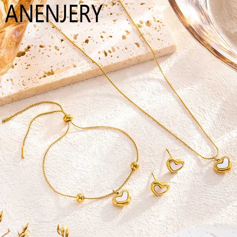ANENJERY L316 StainlESS Steel Shell Heart Necklace Earrings for Women Simple Clavicular Chain Jewelry Set Gift Z250607