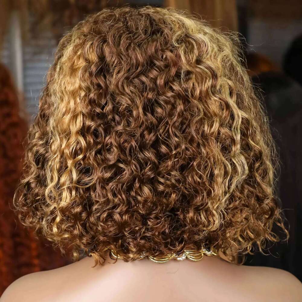 NAMM 4/27 Highlight Curly Wigs Short Bob Human Hair Brazilian Water Wave Ombre Blonde Color 13x4 Full Lace Frontal Wig For Women