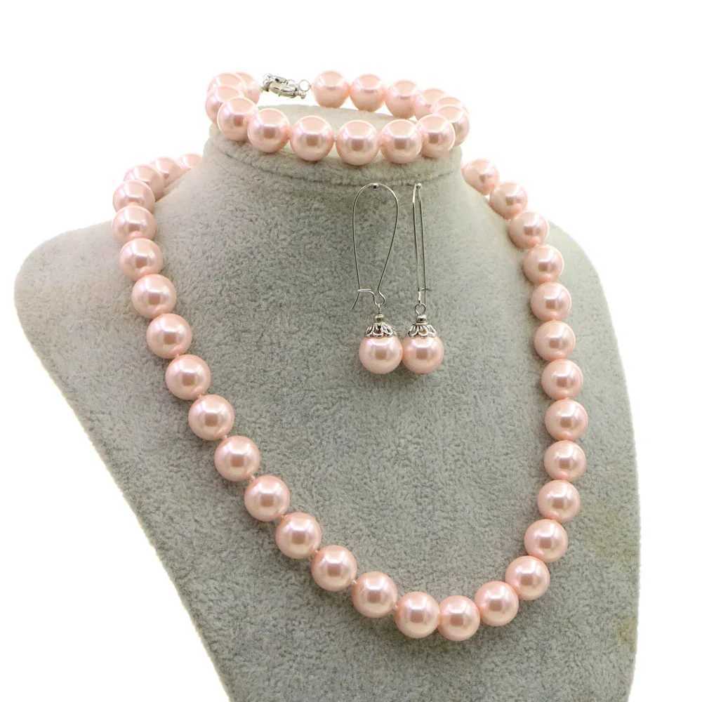 Necklace for Women 12mm Pink Pearl Necklace Earrings Sets Jewelry Mothers Day Anniversary Christmas Gifts Girls Z250607