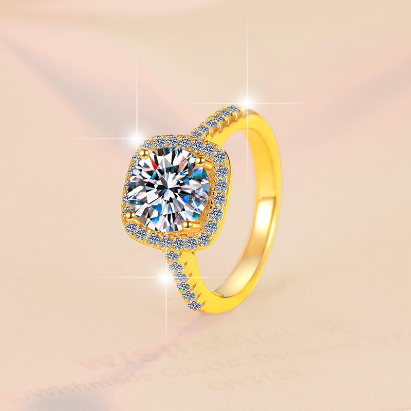 Elegant Moissanite Diamond Ring in S925 Sterling Silver with 18K Gold Plating, Perfect for Engagements, Weddings, and Special Occasions, Cross-Border 