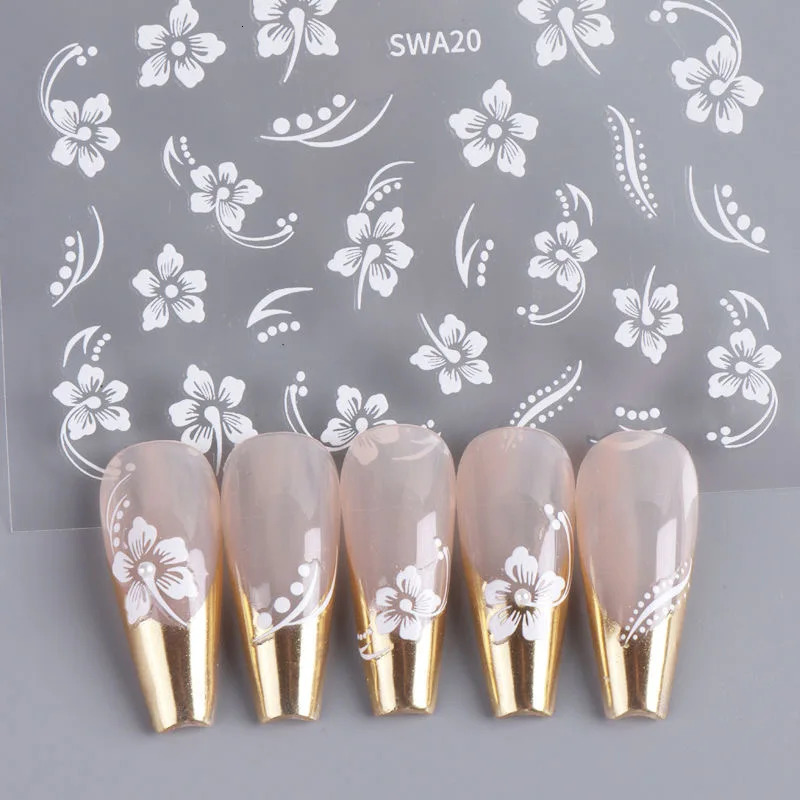 5D Hibiscus Flower Nail Embossed Sticker Acrylic Pink White Gold Petal Leaf Adhesive Decal Butterfly Dragon Floral Elegant Decor 250605