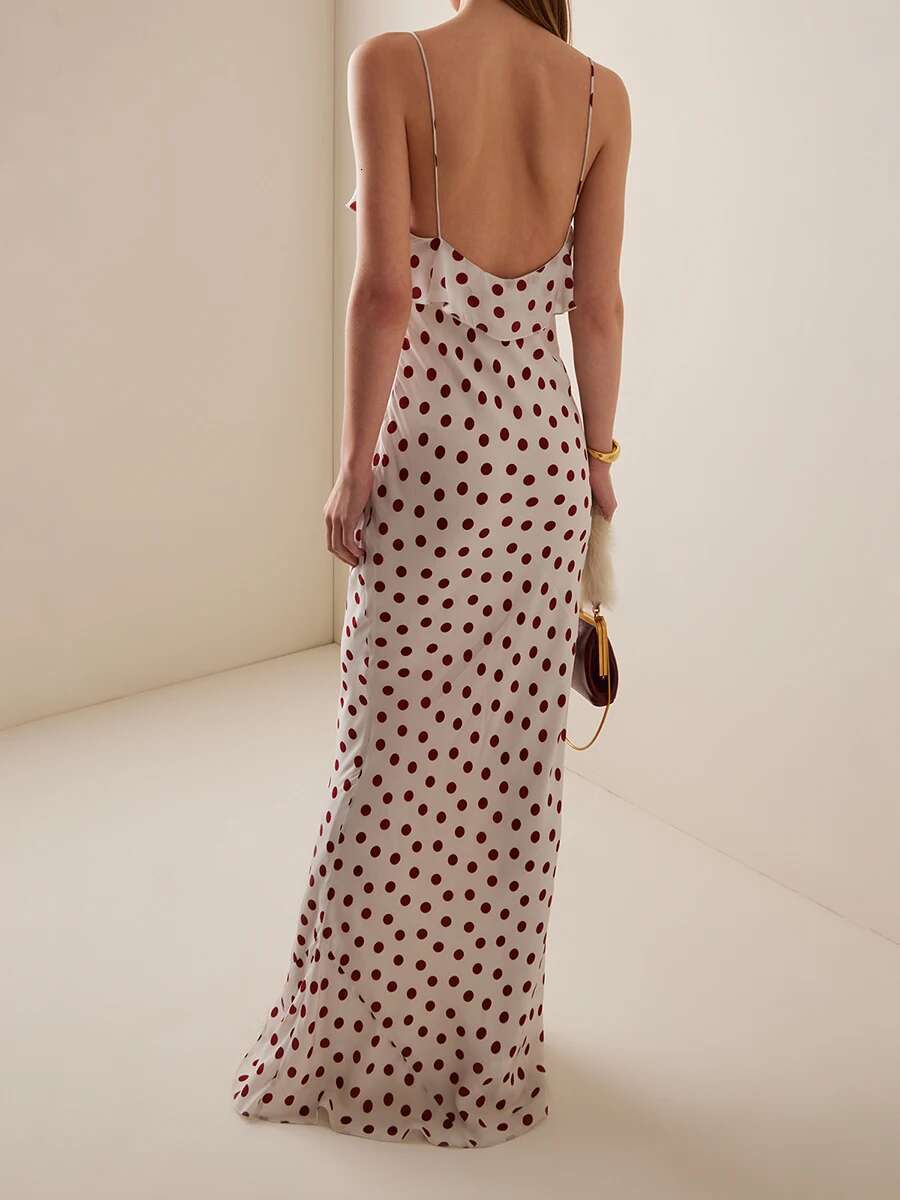 Elegant Off-shoulder Maxi Dress with Ruffle Detail and V-neckline Sleeveless Bodycon Dress for Summer Parties and Events