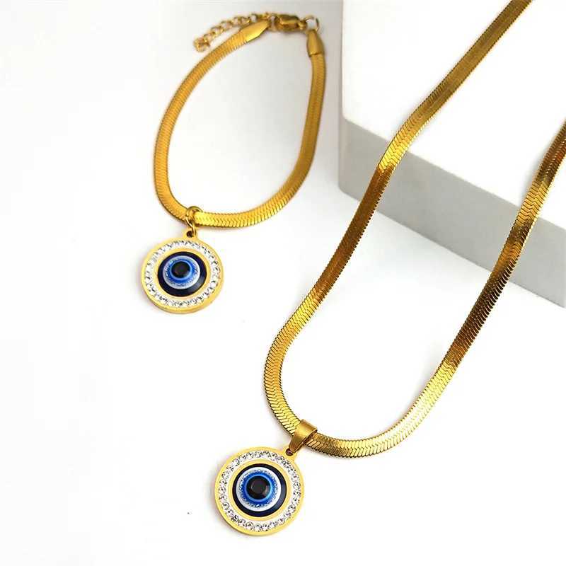 Evil Blue Eye Jewelry Set for Women Stainless Steel Luxury Crystal Magic Turkish Eye Earrings Necklaces Party Daily Wear Z250607