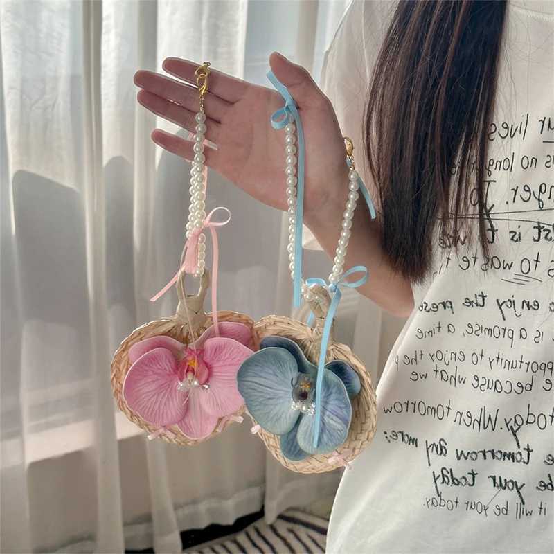 Creative Handmade Mini Cattail Leaf Fan Bag Charm Japanese Girl Pearl Bow Bag Accessories Suitable For Bags Phones Key Chains XJ250607