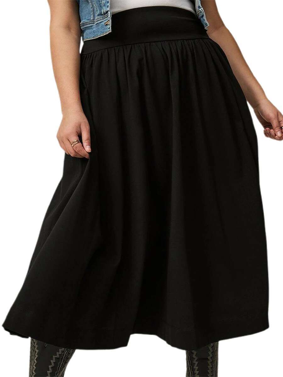 Womens Maxi Skirt Stylish High Waist A-line Pleated Solid Color Long Skirt for Chic Everyday Wear