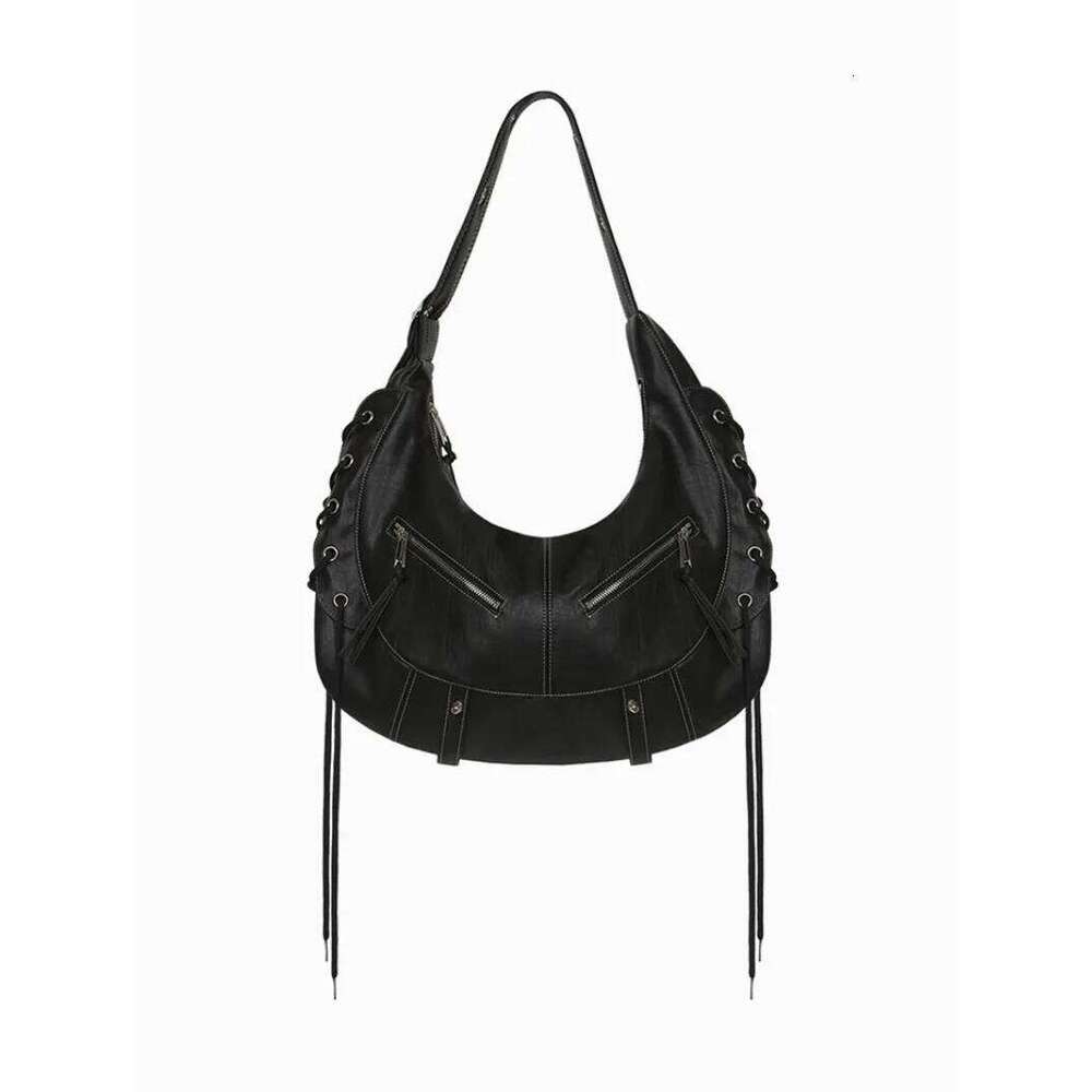 OLOEY Black Y2k Women Shoulder Vintage Punk Goth Fashion Designer Pu Leather Tote Bag Large Capacity Motorcycle Handbag