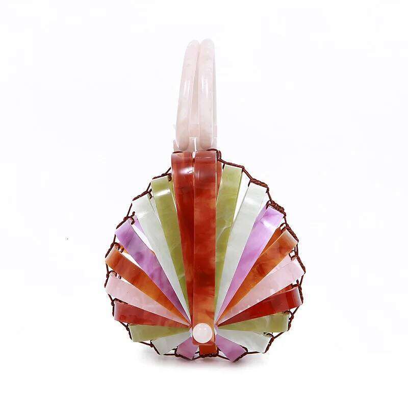 Vacation Acrylic Beach Bag Women 2020 Summer Designer Woven Folding Basket Handbag Ladies Hollowing Out Shell Purse High Quality