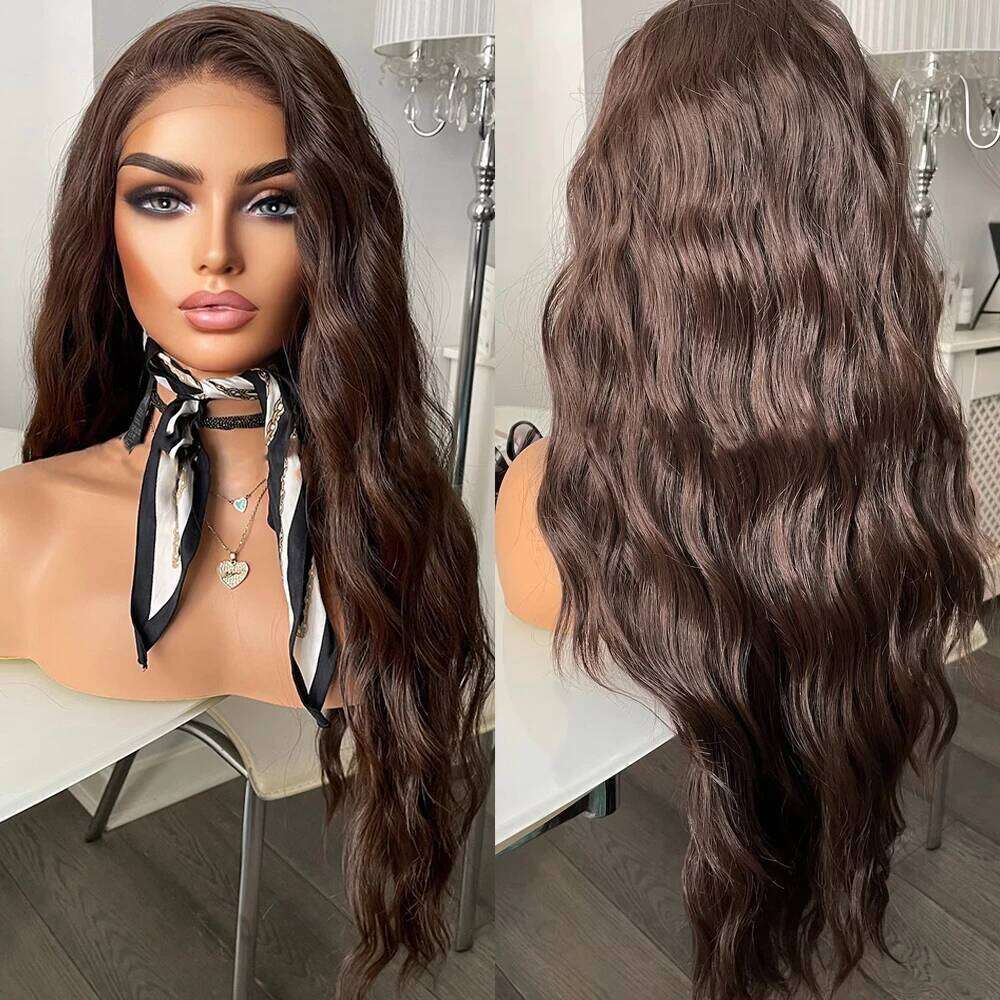 NAMM UStyleHair Brown Lace Front Natural Looking 26 Inches Long Body Wave Heat Resistant Synthetic Hair Daily Use Cosplay Wig