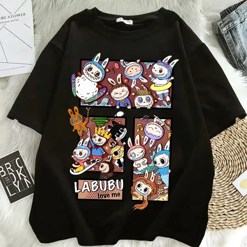 Labubu Couple Designer T-shirts Women Anime Cartoon Fashion Short Sleeved Tops Street Trends Hip Hop Clothing Adult Clothes 2025 New