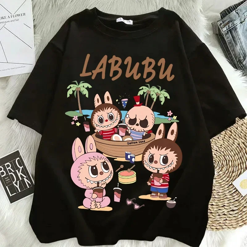 Labubu Couple Designer T-shirts Women Anime Cartoon Fashion Short Sleeved Tops Street Trends Hip Hop Clothing Adult Clothes 2025 New
