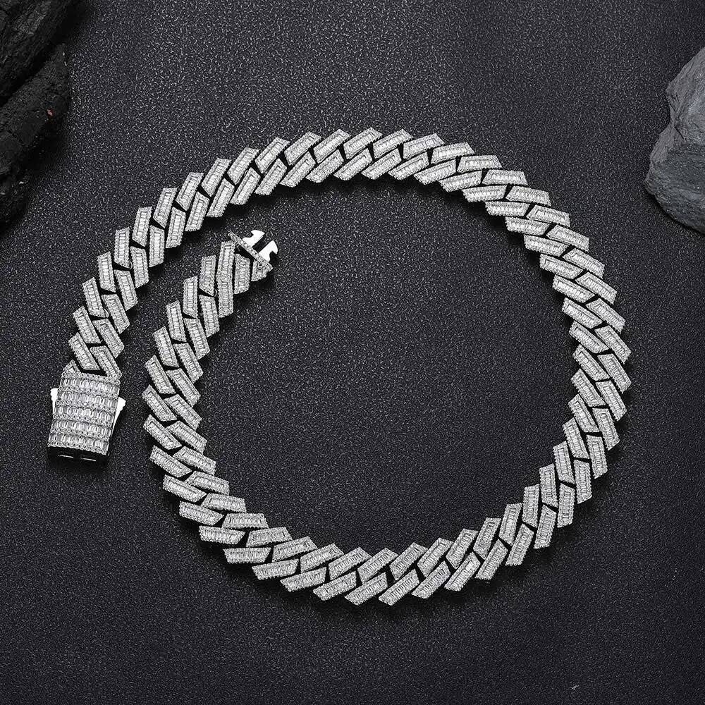 18/19MM Thick Mix Baguette Iced Out Cuban Link Rapper Hip Hop Jewelry CZ Dia Chain Necklace For Men