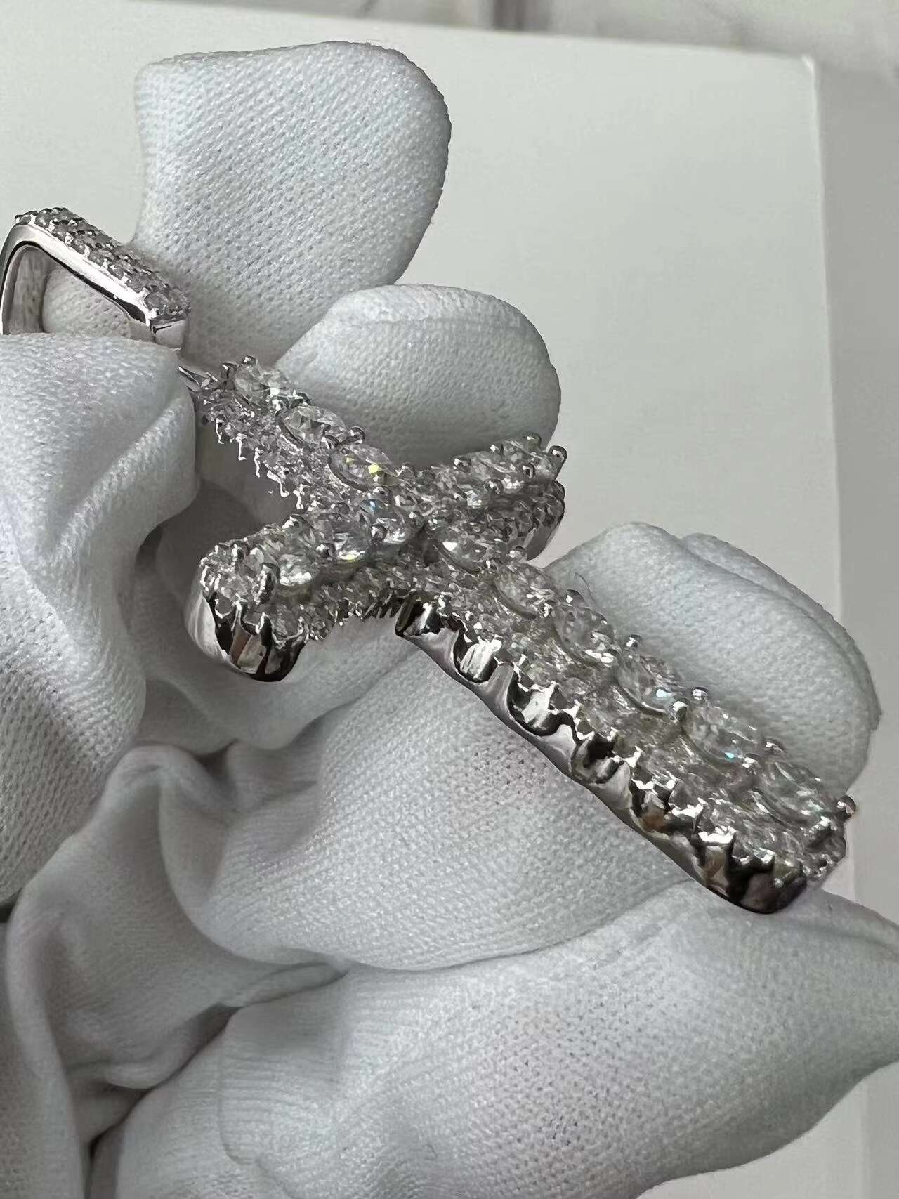 Wholesale Luxury VVS Moissanite Diamond Tennis Chain with Cross Necklace Silver Plated Jewelry Chain