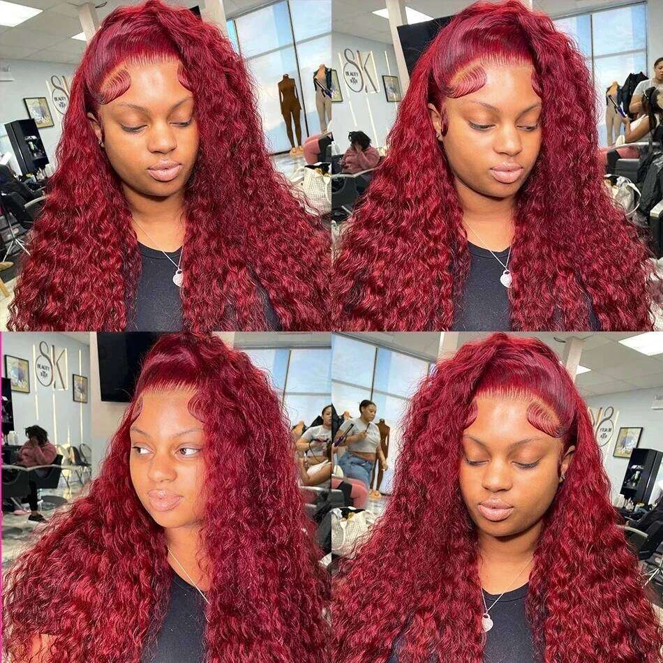 NAMM Bury Deep Wave 13x6 HD Frontal Wig 99J Color Curly Mari Red Lace Front Human Hair Wigs For Women 250 Density