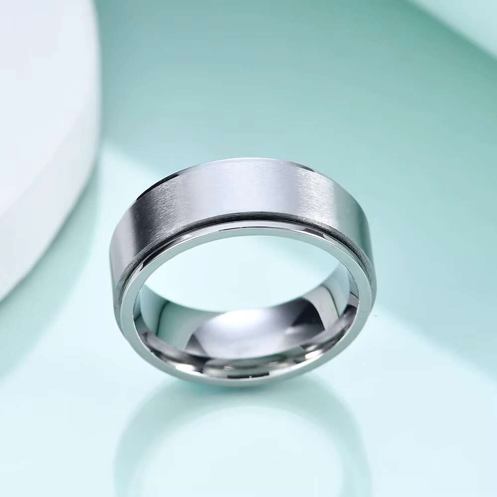 New Popular 8mm Men Stress Release Accessory Spinner Ring Casual Stylish Stainless Steel Silver Black Rotatable Spinner Ring
