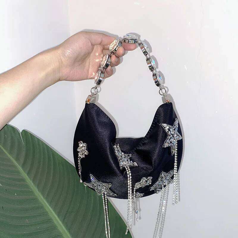 Elegant Star Fringe Rhinestone Shoulder Bag Stylish Quilted Crossbody Clutch Vintage Evening Party Wedding Dinner Bags