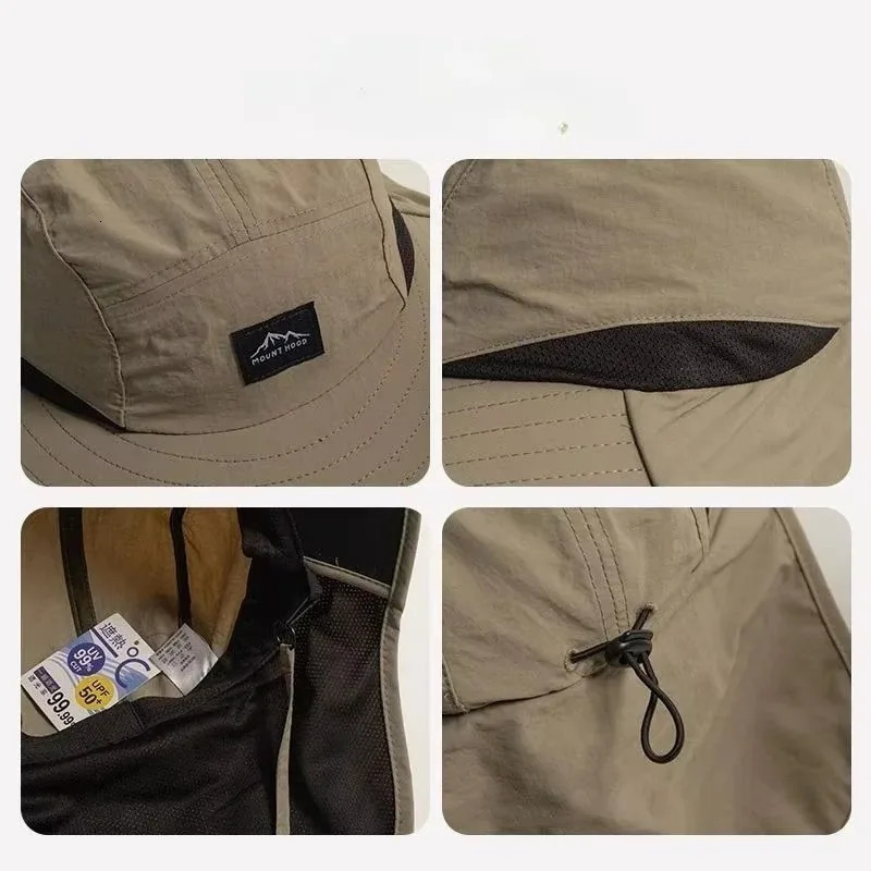 Unisex Summer Wide Brim Waterproof and Quick-drying Panama Caps Outdoor Visor Bucket Hats Mesh Breathable Sun Hat with Neck Flap 250606