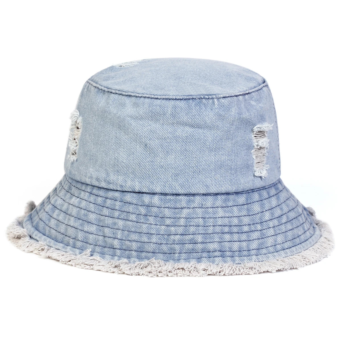 1piece Unisex Vintage Holes Denim Bucket Hat Outdoor Sunscreen Leisure Hat Spring Autumn Travel Tourism Beach Vacation 250605